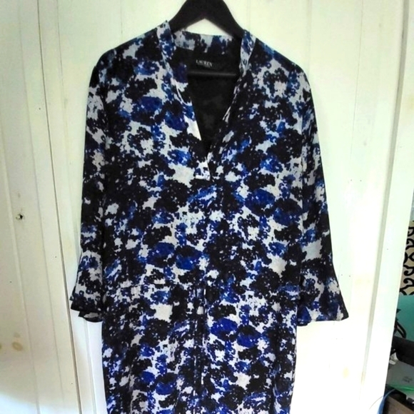 Ralph Lauren Bell Sleeve Flowered Shirt Dress Size 16 - Picture 1 of 13